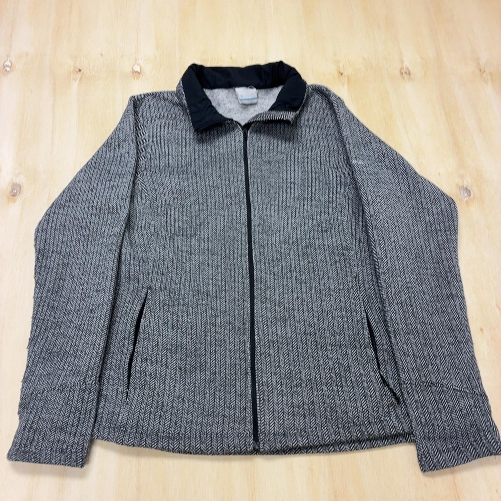 Columbia Jacket Womens XL Gray Herringbone Fleece Lined Full Zip Bomber Casual